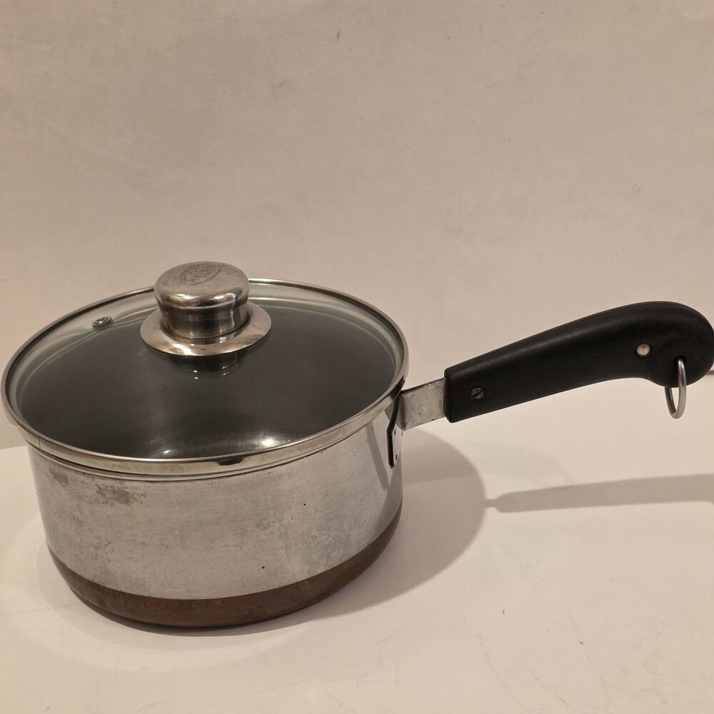 Revere Ware 1801 2 Qt Sauce Pan Pot w glasLid Copper Clad Bottom Clinton ILL USA